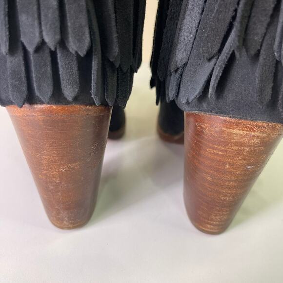 Frye Ilana Fringe Short Ankle Booties Women's 10 B Black Leather Western Pull on - Picture 5 of 15